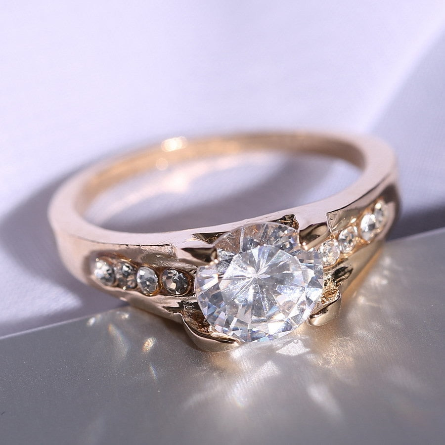 Big Crystal gold wedding rings for women engagement Anniversary Girl gift Couple Ring