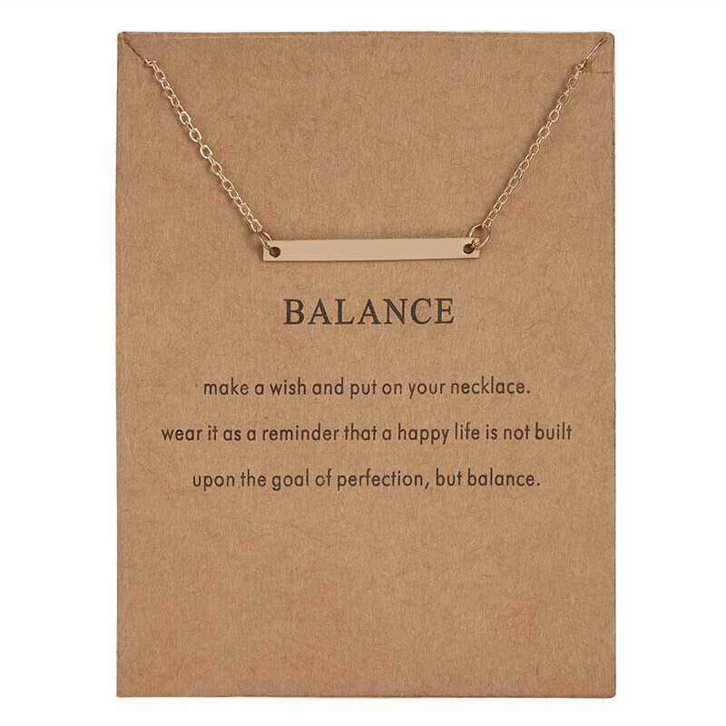 Rinhoo Gold Color Balance Straight Bar Alloy Charms Pendant Necklace for Women Party Clavicle Chain Necklace With Card