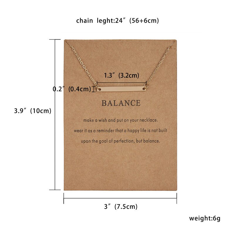 Rinhoo Gold Color Balance Straight Bar Alloy Charms Pendant Necklace for Women Party Clavicle Chain Necklace With Card
