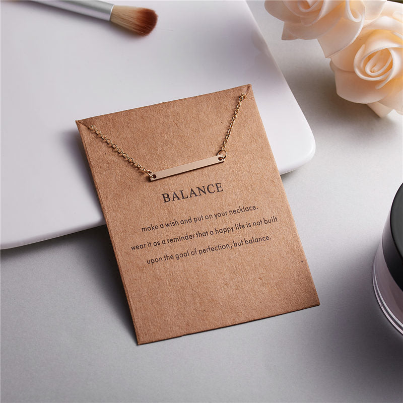 Rinhoo Gold Color Balance Straight Bar Alloy Charms Pendant Necklace for Women Party Clavicle Chain Necklace With Card