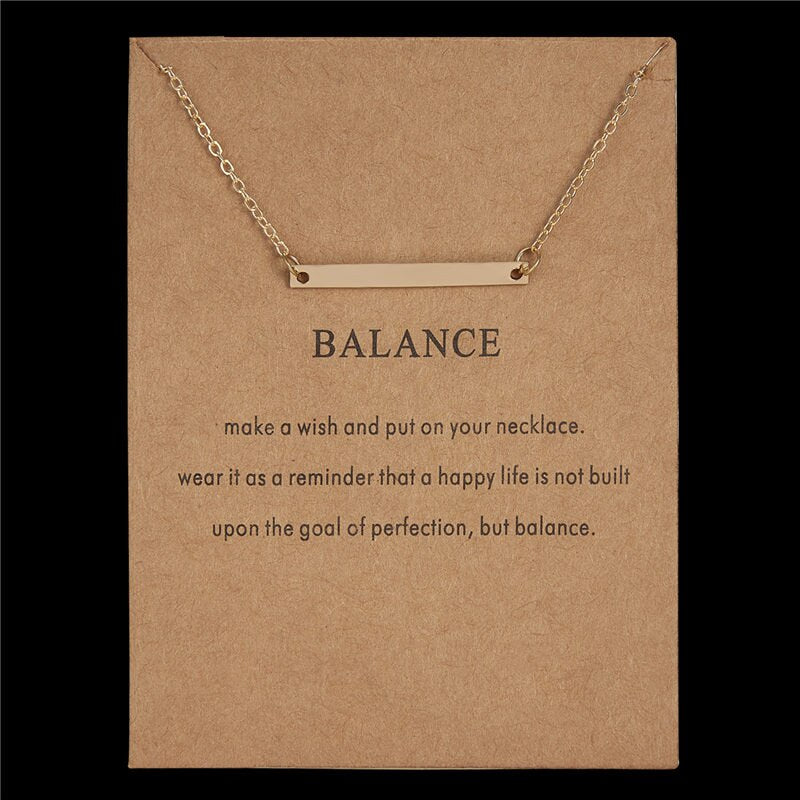 Rinhoo Gold Color Balance Straight Bar Alloy Charms Pendant Necklace for Women Party Clavicle Chain Necklace With Card