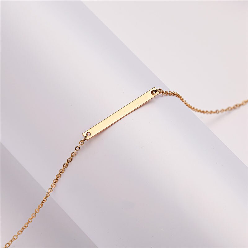 Rinhoo Gold Color Balance Straight Bar Alloy Charms Pendant Necklace for Women Party Clavicle Chain Necklace With Card