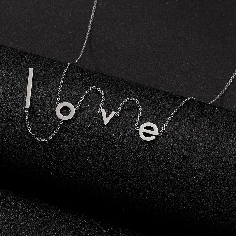 Rinhoo Stainless Steel love Letter Necklace Simple Clavicle Necklace For Women Girls Jewelry Birthday Gift