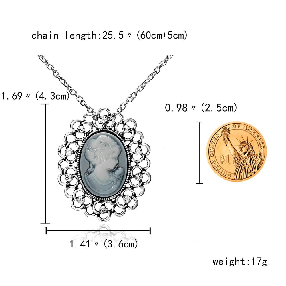 Rinhoo Necklaces & Pendants Jewelry For Women Vintage Cameo Queen Flower Beauty Head Crystal Pendant Necklace Sweater Long Chain