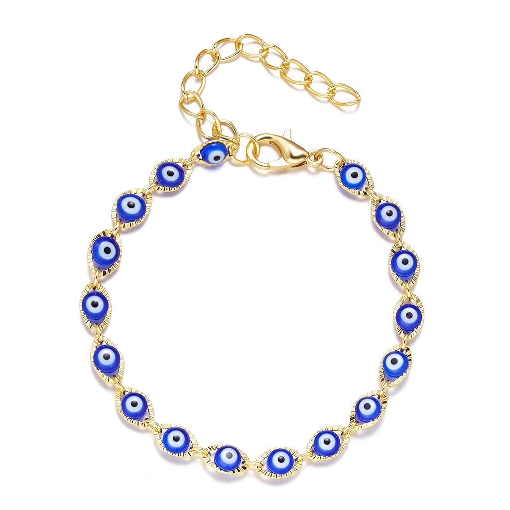 Rinhoo   Handmade Vintage Rhinestone Palm Blue Evil Eye Pendant Link Chain Bracelet For Women Men Good Luck Bracelet
