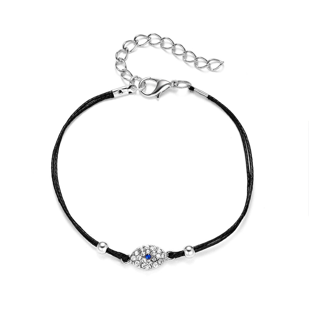 Rinhoo   Handmade Vintage Rhinestone Palm Blue Evil Eye Pendant Link Chain Bracelet For Women Men Good Luck Bracelet