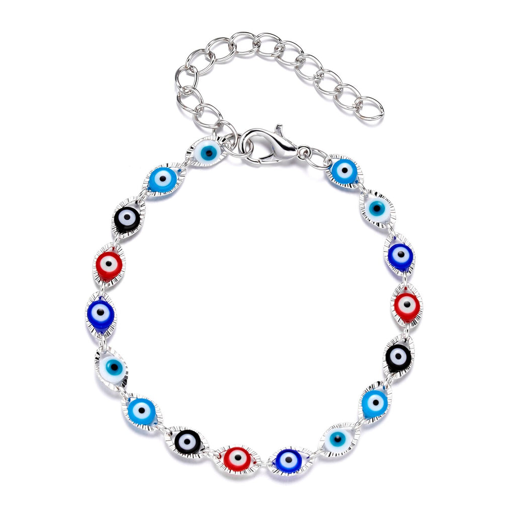 Rinhoo   Handmade Vintage Rhinestone Palm Blue Evil Eye Pendant Link Chain Bracelet For Women Men Good Luck Bracelet