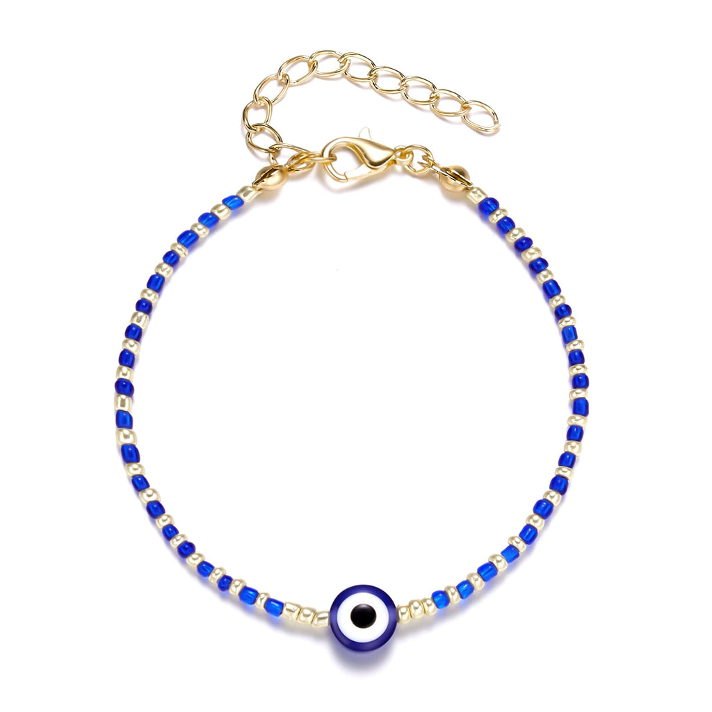 Rinhoo   Handmade Vintage Rhinestone Palm Blue Evil Eye Pendant Link Chain Bracelet For Women Men Good Luck Bracelet