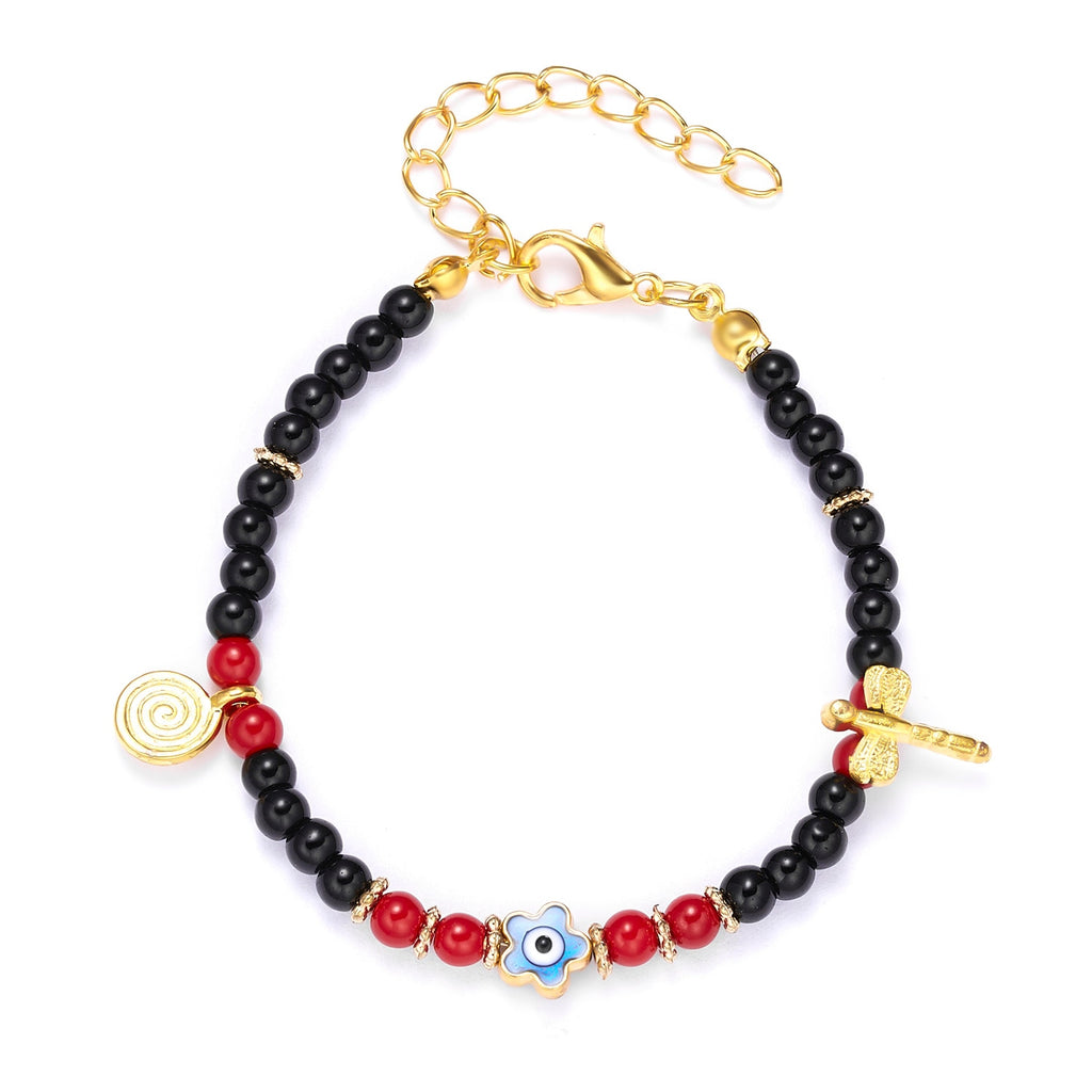 Rinhoo   Handmade Vintage Rhinestone Palm Blue Evil Eye Pendant Link Chain Bracelet For Women Men Good Luck Bracelet