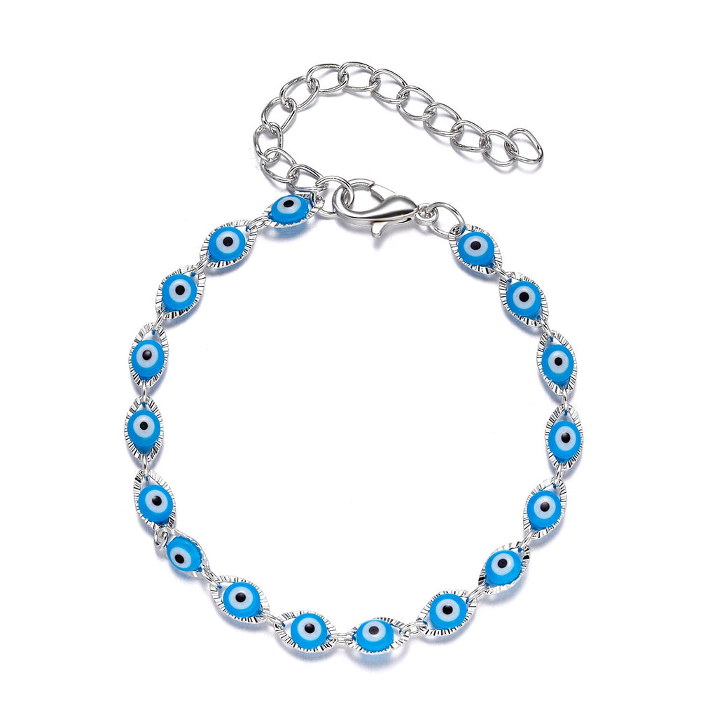 Rinhoo   Handmade Vintage Rhinestone Palm Blue Evil Eye Pendant Link Chain Bracelet For Women Men Good Luck Bracelet