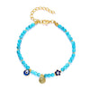Rinhoo   Handmade Vintage Rhinestone Palm Blue Evil Eye Pendant Link Chain Bracelet For Women Men Good Luck Bracelet
