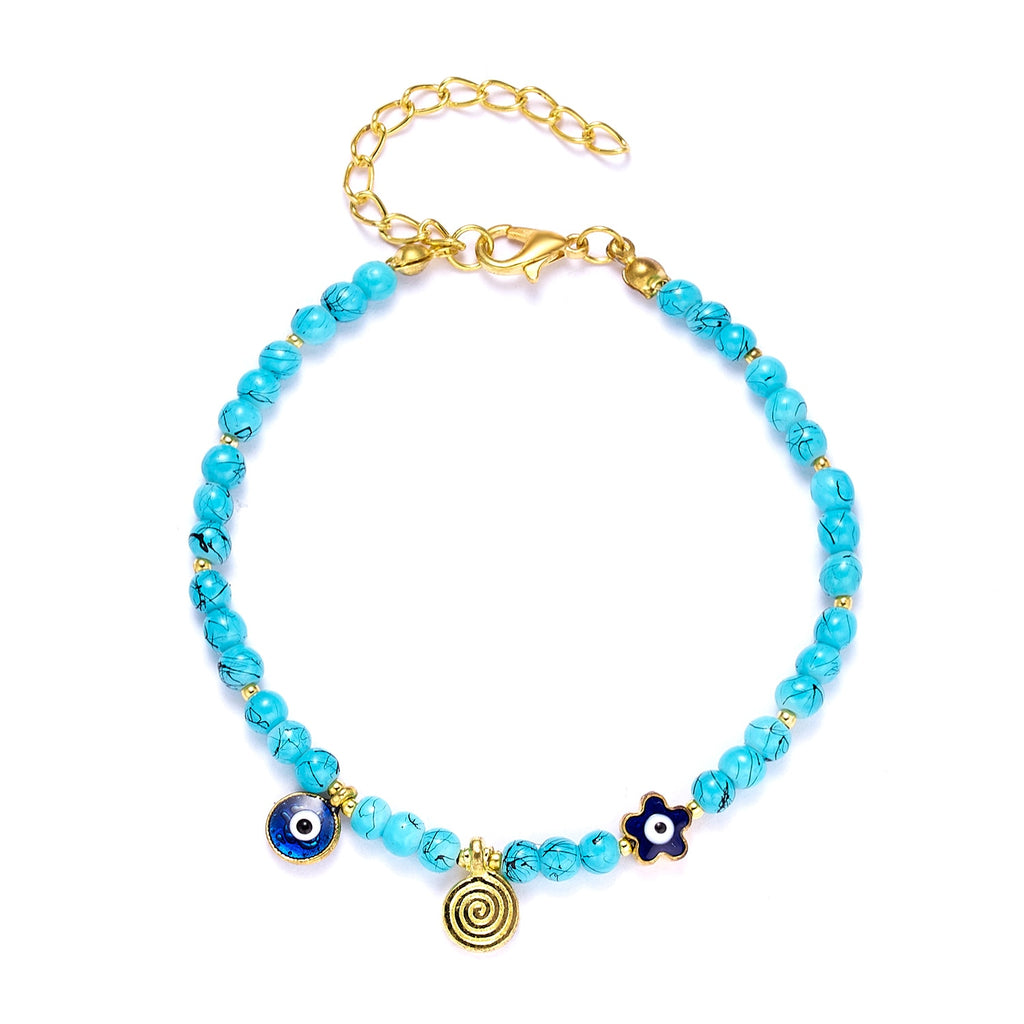 Rinhoo   Handmade Vintage Rhinestone Palm Blue Evil Eye Pendant Link Chain Bracelet For Women Men Good Luck Bracelet