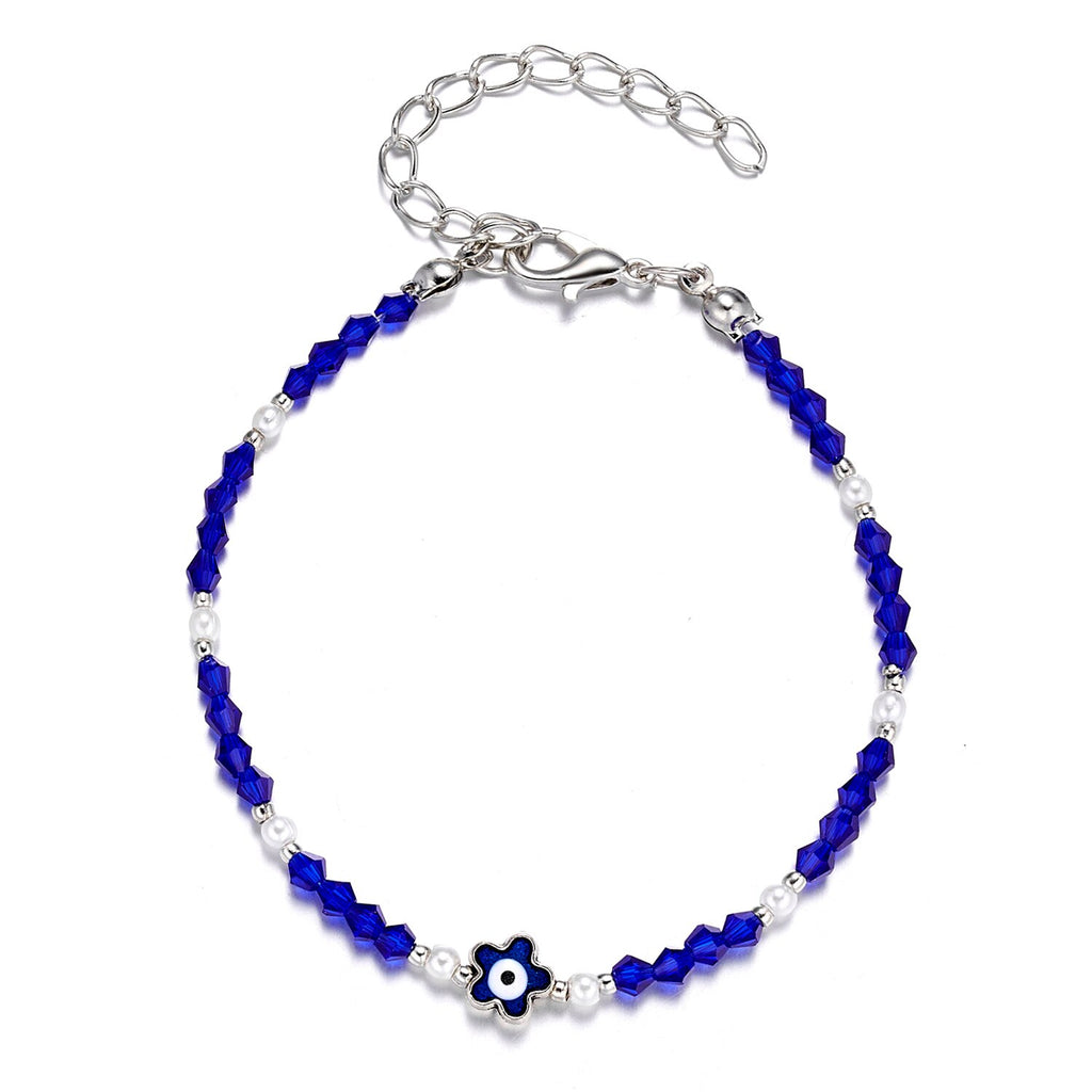 Rinhoo   Handmade Vintage Rhinestone Palm Blue Evil Eye Pendant Link Chain Bracelet For Women Men Good Luck Bracelet