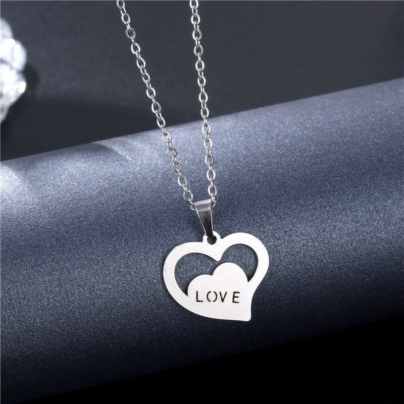 Rinhoo Stainless Steel Silver Color Heart-shaped Electrocardiogram Pendant Necklace For Women Men Necklaces Jewelry Birthday