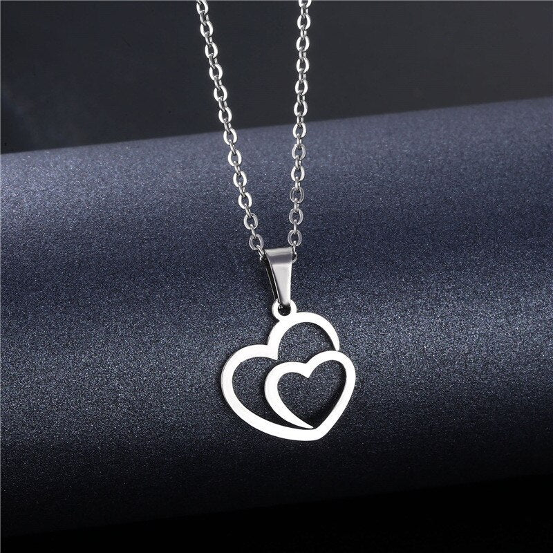 Rinhoo Stainless Steel Silver Color Heart-shaped Electrocardiogram Pendant Necklace For Women Men Necklaces Jewelry Birthday