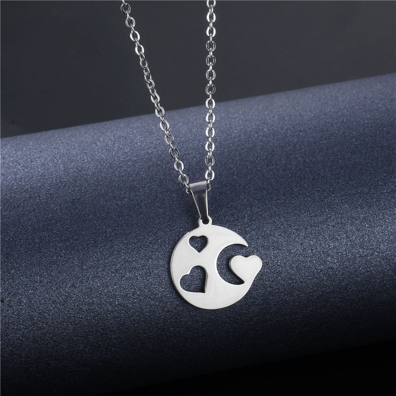 Rinhoo Stainless Steel Silver Color Heart-shaped Electrocardiogram Pendant Necklace For Women Men Necklaces Jewelry Birthday