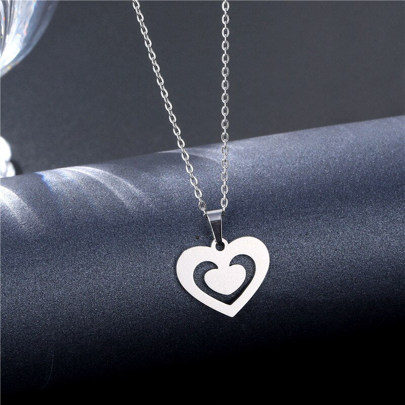 Rinhoo Stainless Steel Silver Color Heart-shaped Electrocardiogram Pendant Necklace For Women Men Necklaces Jewelry Birthday