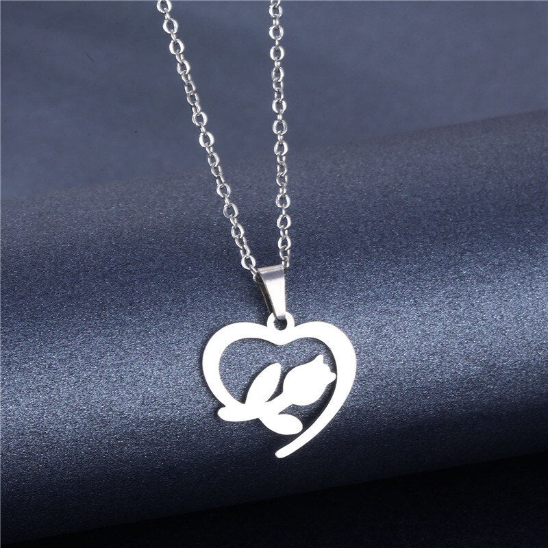 Rinhoo Stainless Steel Silver Color Heart-shaped Electrocardiogram Pendant Necklace For Women Men Necklaces Jewelry Birthday