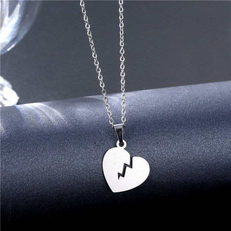 Rinhoo Stainless Steel Silver Color Heart-shaped Electrocardiogram Pendant Necklace For Women Men Necklaces Jewelry Birthday