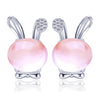 100% 925 Sterling Silver Stud Earrings For Women Rose Quartz Rabbit Shape With AAA Dazzling 2 Colors Gift Jewelry PSE32