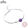 100% 925 Sterling Silver Women Bracelets & Bangles Amethys Purple Bead Link Bracelet With Extension Chain Jewelry TPSB10