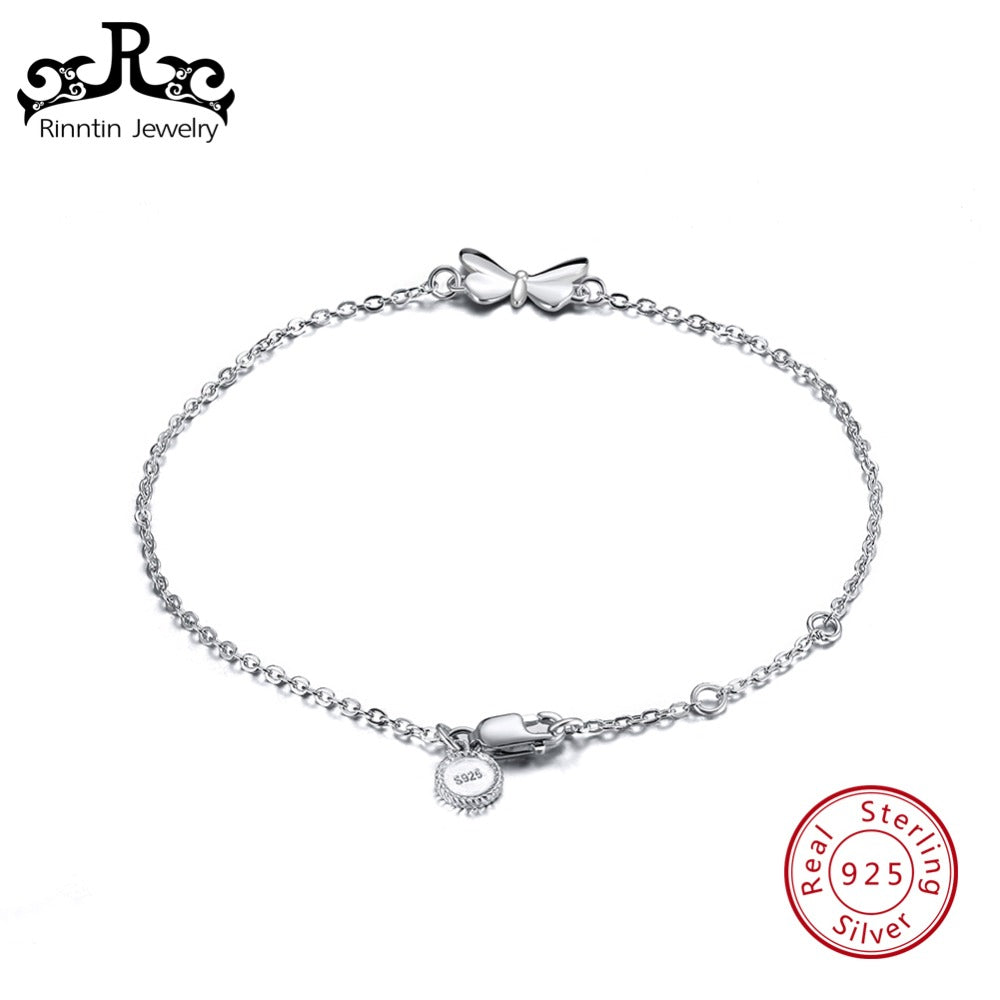 100% 925 Sterling Silver Women Charm Bracelet Butterfly Pattern Silver Color Female Wedding & Engagement Jewelry TSB22