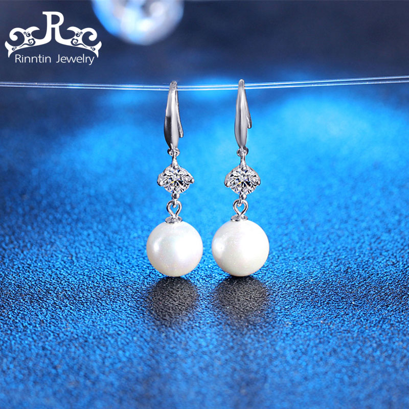 100% Pure 925 Sterling Silver Women Earrings Long Black White Yellow Pearl With Zircon Fashion Female Earring PSE20