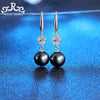 100% Pure 925 Sterling Silver Women Earrings Long Black White Yellow Pearl With Zircon Fashion Female Earring PSE20
