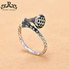 100% Real 925 Sterling Silver Rings For Women Unique Vintage Lotus Flower Adjustable Ring Party Jewelry Wholesale TPSR49