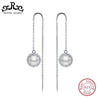 100% Real 925 Sterling Silver Women Dangle Earrings Long Chain Earring 9mm High Quality Simulated Pearl Jewelry TSE74-Z