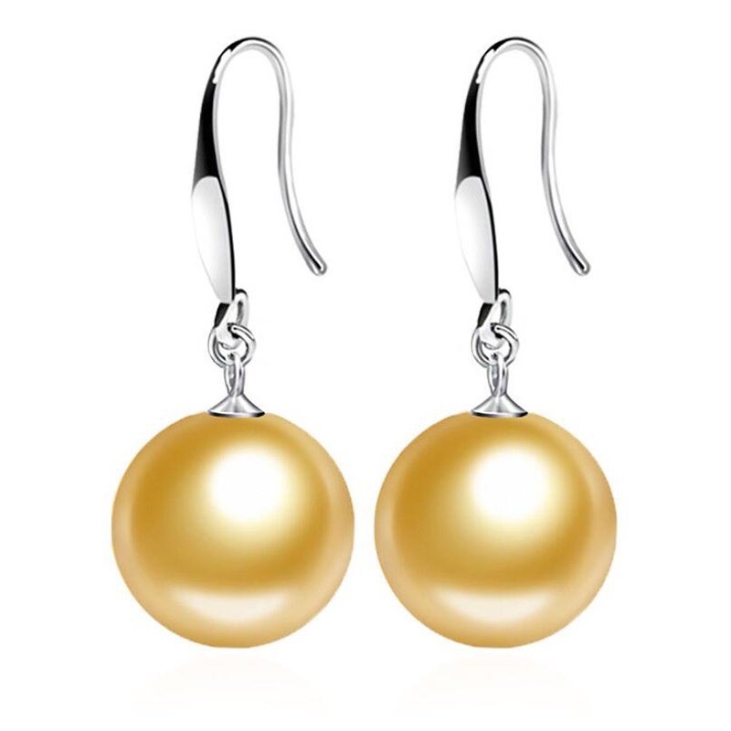 100% Real 925 Sterling Silver Women Drop Earrings Round Black White Yellow Pearl Earring Female Party Fine Jewelry PSE22