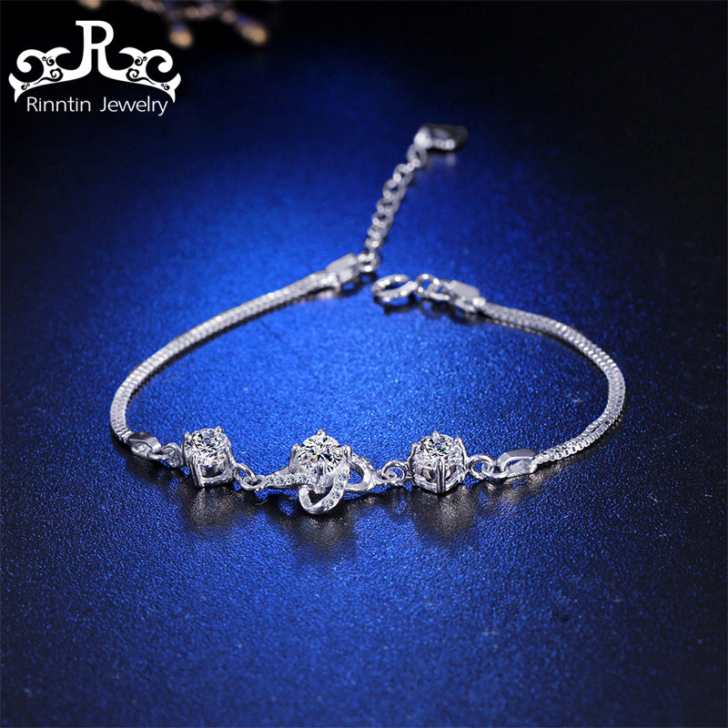 100% Real Sterling Silver Women Bracelet & Bangle Geometric Pattern With AAA Shiny Zircon Lucky Silver Bangles PSB03