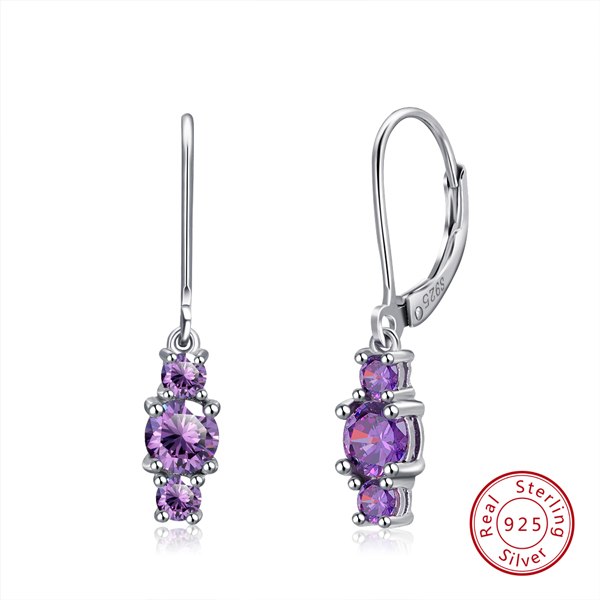 100% Solid 925 Sterling Drop Earrings For Women Purple Color Long AAA Zircon Earring Silver Fine Jewelry TSE70-P