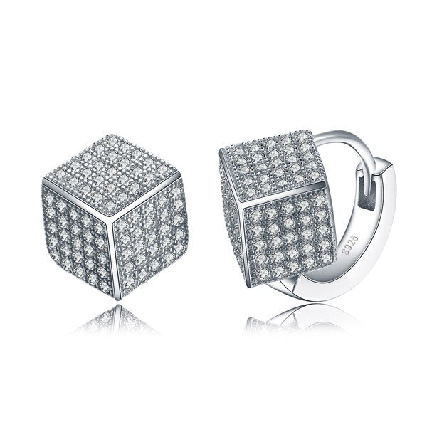 100% Sterling Silver Square Cube Stud Earrings Dice Shape With Shiny Cubic Zircon Engagement Party Female Jewelry TSE22
