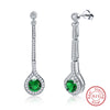 100% Sterling Silver Stick Stud Earrings with AAA Green Cubic Zircon Female Party Engagement Wedding Jewelry Gift TSE58