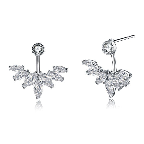 100% Sterling Silver Wings Stud Earrings with Clear Cubic Zircon Women Party Engagement Female Jewelry TSE28