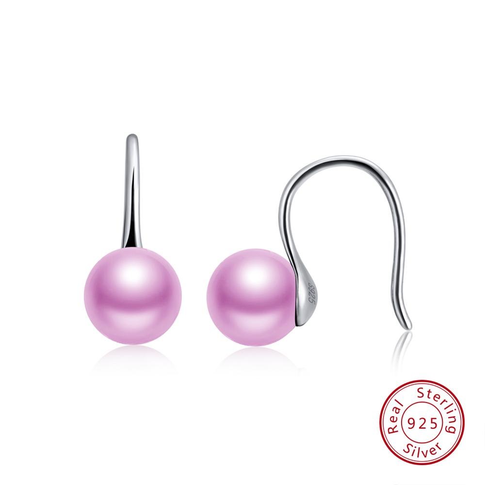 925 Sterling Silver Earrings For Women Purple Color Round Pearl Earring Trendy Female Brinco Fine Jewelry TSE69-P