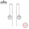 Genuine 925 Sterling Silver Earrings For Women Cat Eye Stone With AAA Zircon Silver Color Wedding Party Jewelry TSE74-M