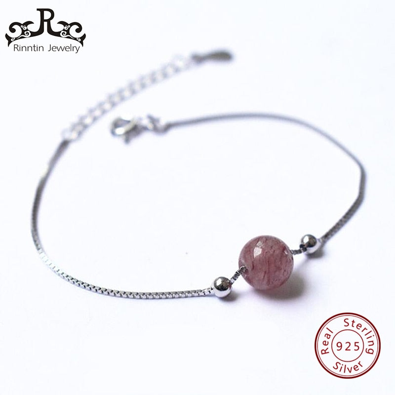 Real 925 Sterling Silver Women Charm Bracelets Pink Quartz Silver Color Female Wedding & Engagement Fine Jewelry TPSB09