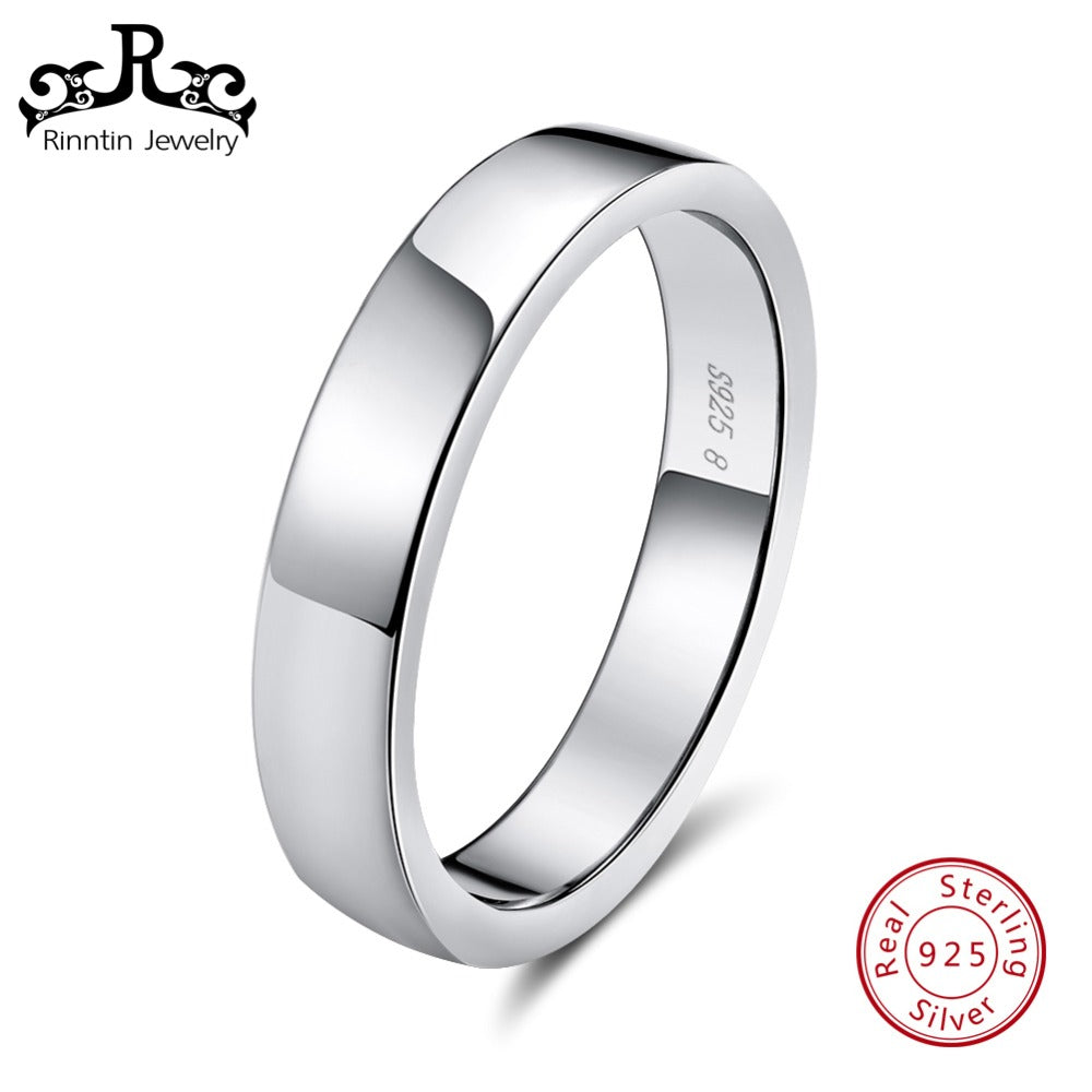 Real Sterling Silver Women Wedding Band High Polished Can Engrave Name Date Bar Men Rings Party 925 Jewelry TSR73