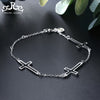 Solid 925 Sterling Silver Bracelets For Women Hollowed 3 Crosses Charms With Chain Simple Female Party Jewelry TSB25