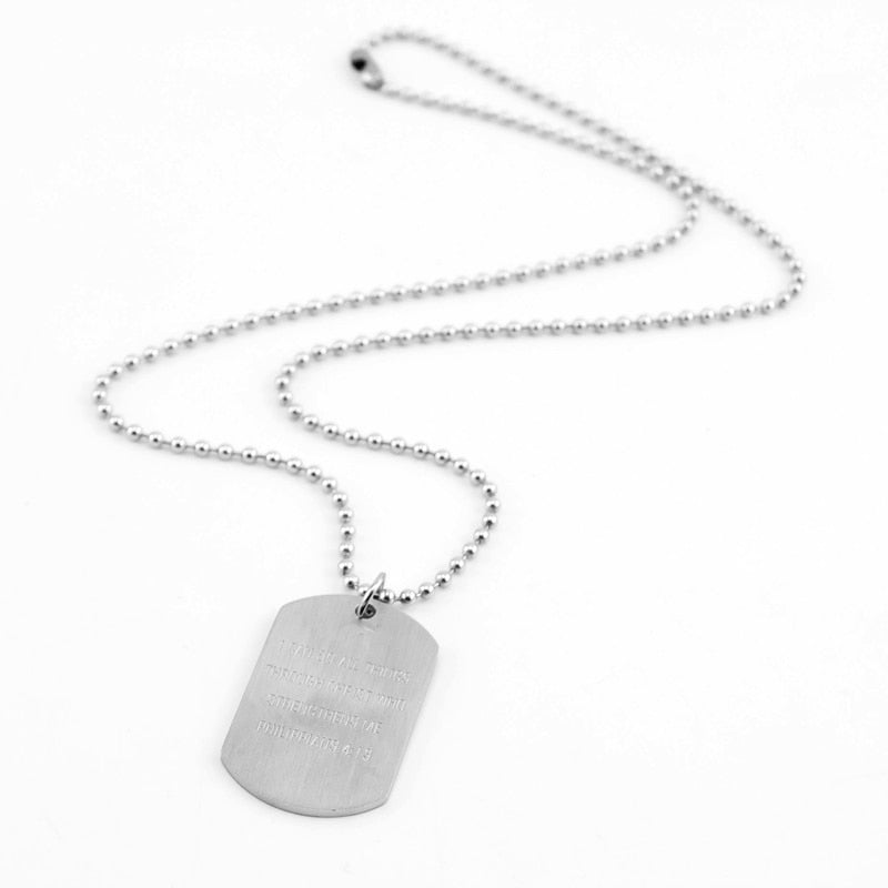 Risul Military tag Christianity Bible Philippians 4:13 matte 22x36mm Stainless steel brush polished pendant necklace 10pcs
