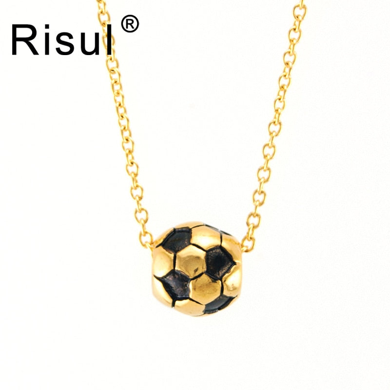 football Pendant Sporty necklace With Rolo Chain Stainless Steel Soccer Necklace Gold Color Women football girl Jewelry