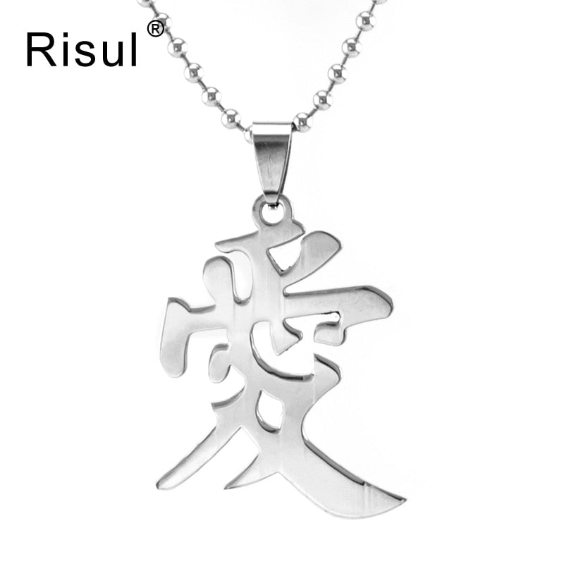 Risul jewelry Chinese love letter necklace love symbol charm mirror Polish stainless steel long Necklaces for lovers