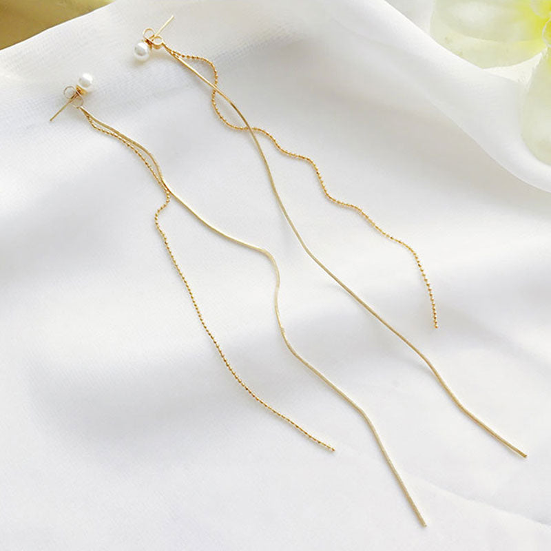 Simple temperament long earrings pearl super long earrings chain tassel earrings wild pendant earrings