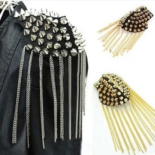 Rivet Brooch Spike Tassel Epaulet Shoulder Board Mark Unisex Punk Jewelry Unisex Rivet Fringed Brooch Jewelry Jewelry Decoration