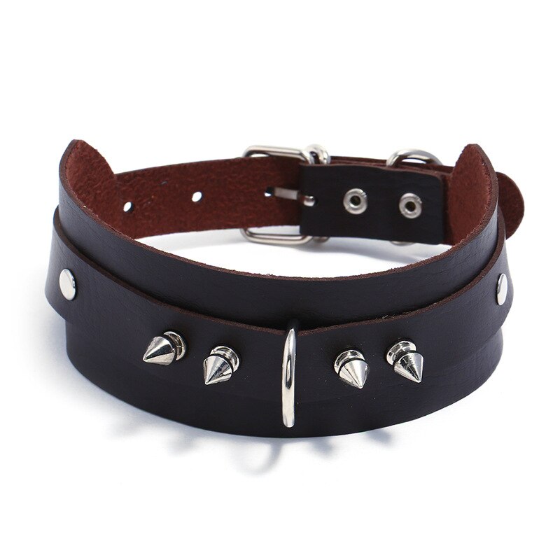 Rivet Trendy Party Rock Punk Vintage Statement Leather Choker Necklace Women Jewelry Sweater Chain Jewelry Female