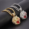 Roaring Lion Necklace Shout Iced out Leopard Rhinestone Shine Punk Pendant Necklace For Man Women Rock Miami Collar Jewelry