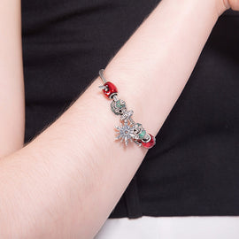 925 Sterling Silver Crystal Charm Bracelets for Women Red Christmas Tree Lucky Beads Bangles Love DIY Jewelry Bracelet