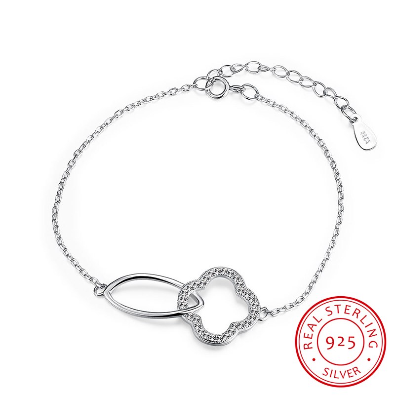 Adjustable Silver Bracelets 925 Sterling Silver Fine Jewelry Women's Fashion Clover Charms Handcuffs Bangle and Bracelet